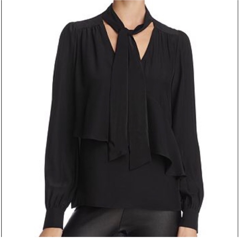 Parker Kinsley Silk Blouse Top Womens Xs Black Office Business